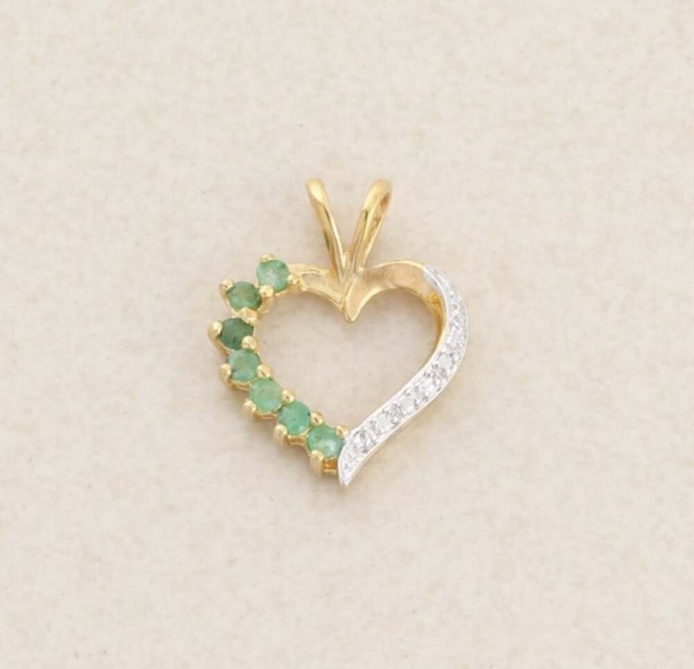 18k Gold Over Sterling Silver Natural Emerald & Diamond Heart Pendant Only 5/8"